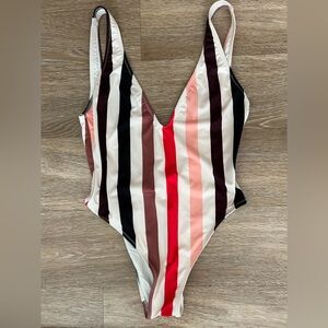 Madewell Solid & Striped Deep V One Piece